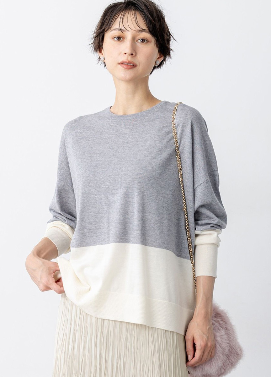 精紡羊毛配色連袖針織衫